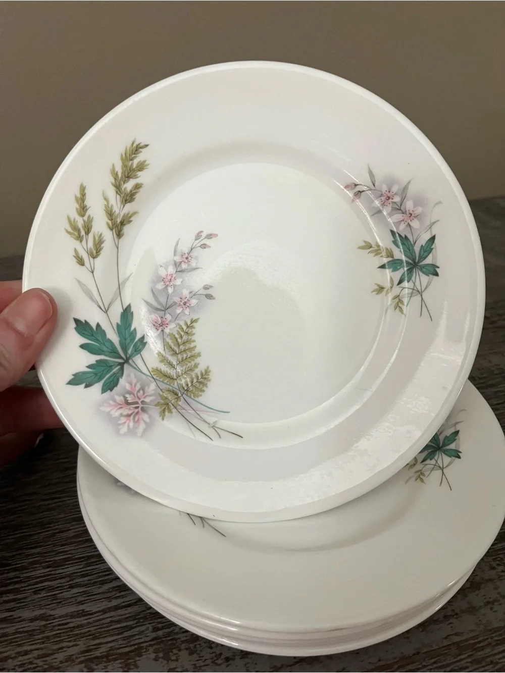 Vintage Queen Anne bone china plate in the Louise pattern, set of six